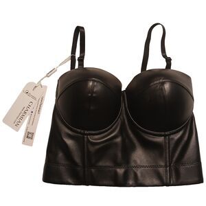 Charmian Black Faux Leather Corset Bustier Top NWT Size XL